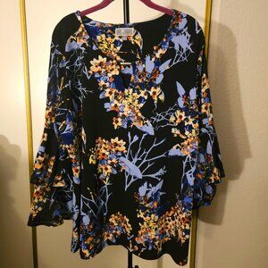 JM Collection Women's Floral Ruffle Bell Sleeve Career Top/Size XL